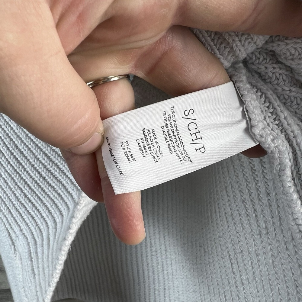 Cabi Pullover Sweater Women S White Striped 3/4 Flare Sleeve V Neck Cotton Blend - Picture 7 of 12